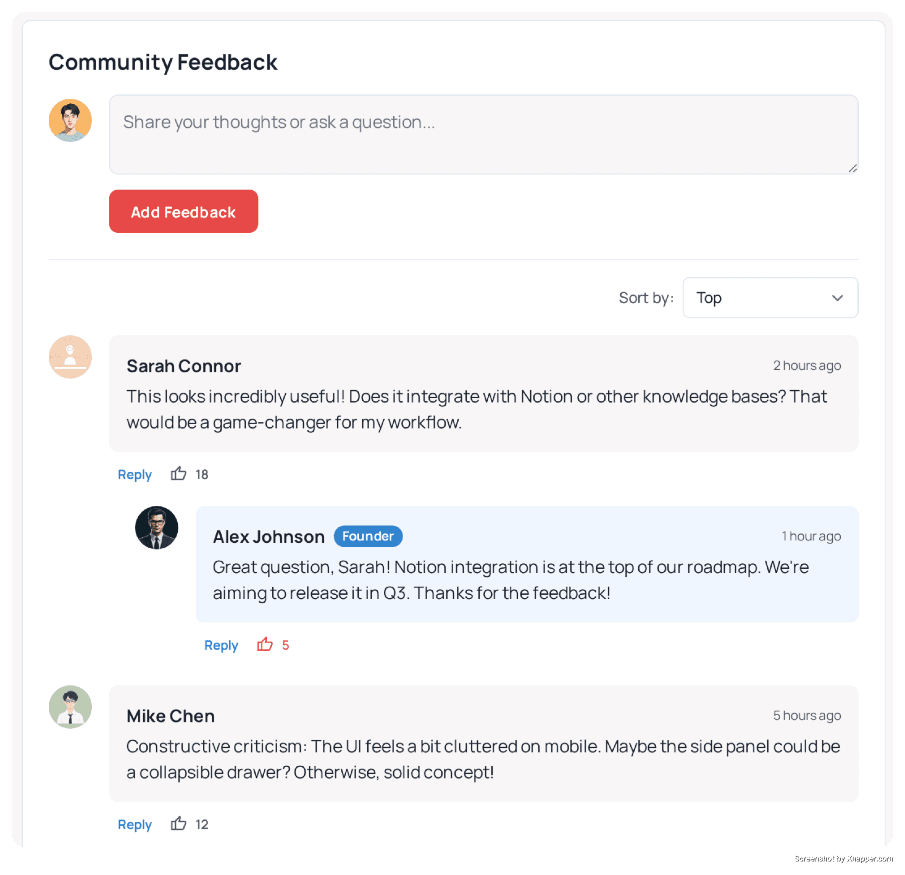 Users leaving comments and feedback
